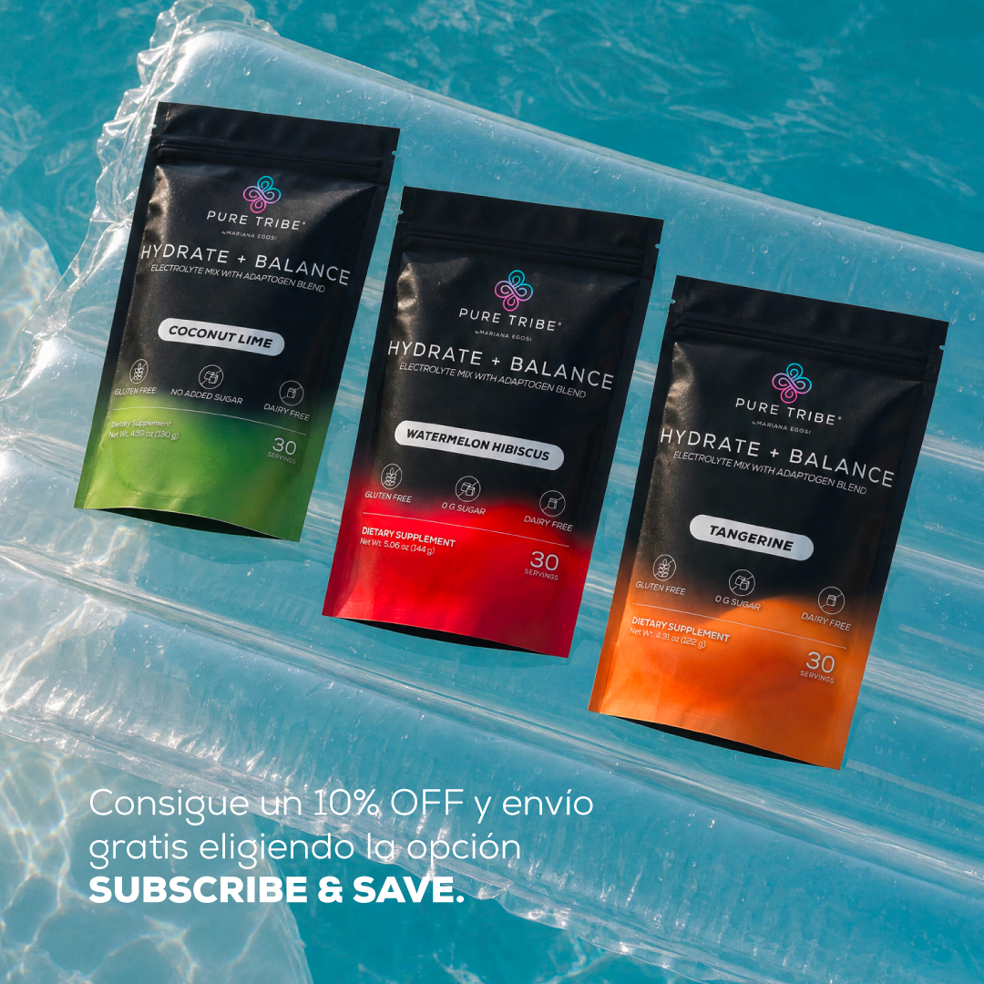 Pure Tribe Hydrate + Balance electrolyte drink lifestyle photo