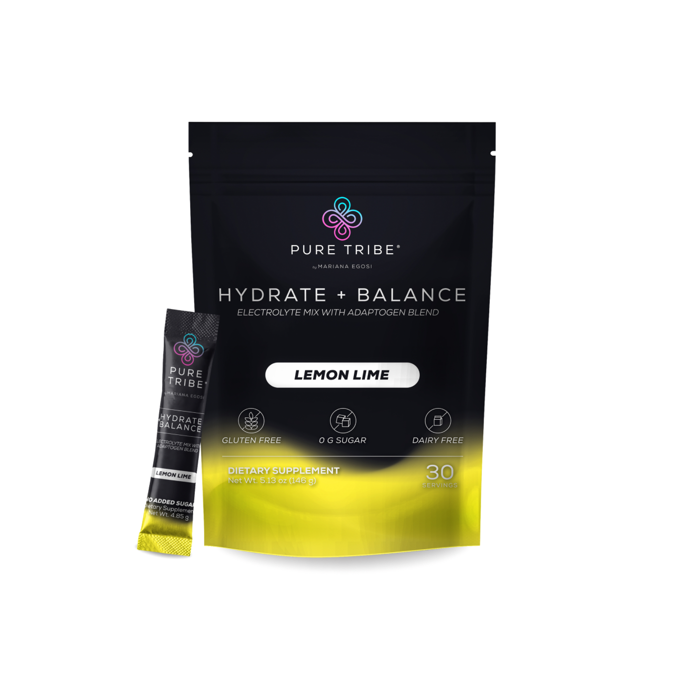 Pure Tribe Hydrate + Balance electrolyte mix lemon lime flavor