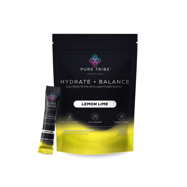 Pure Tribe Hydrate + Balance electrolyte mix lemon lime flavor