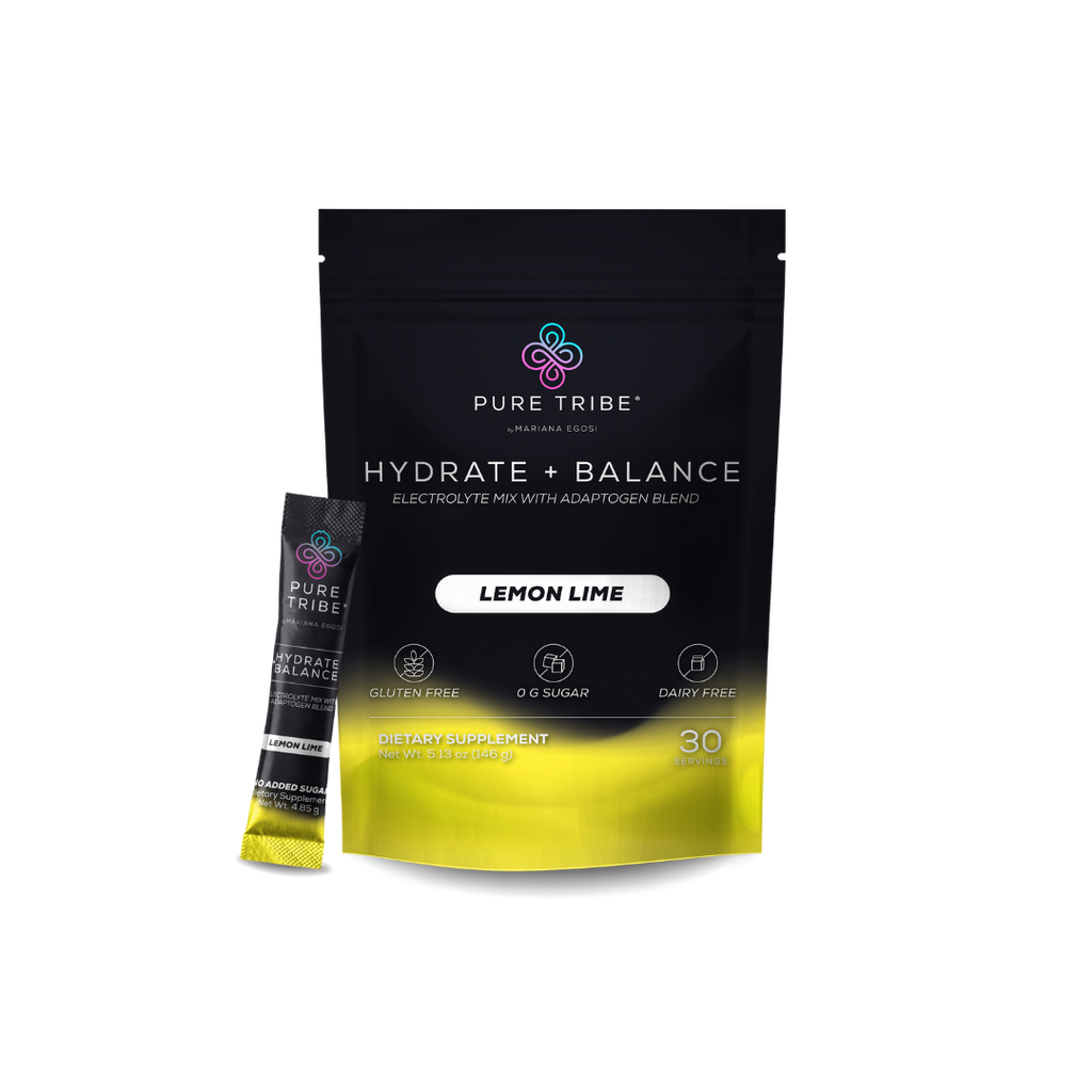 Pure Tribe Hydrate + Balance electrolyte mix lemon lime flavor