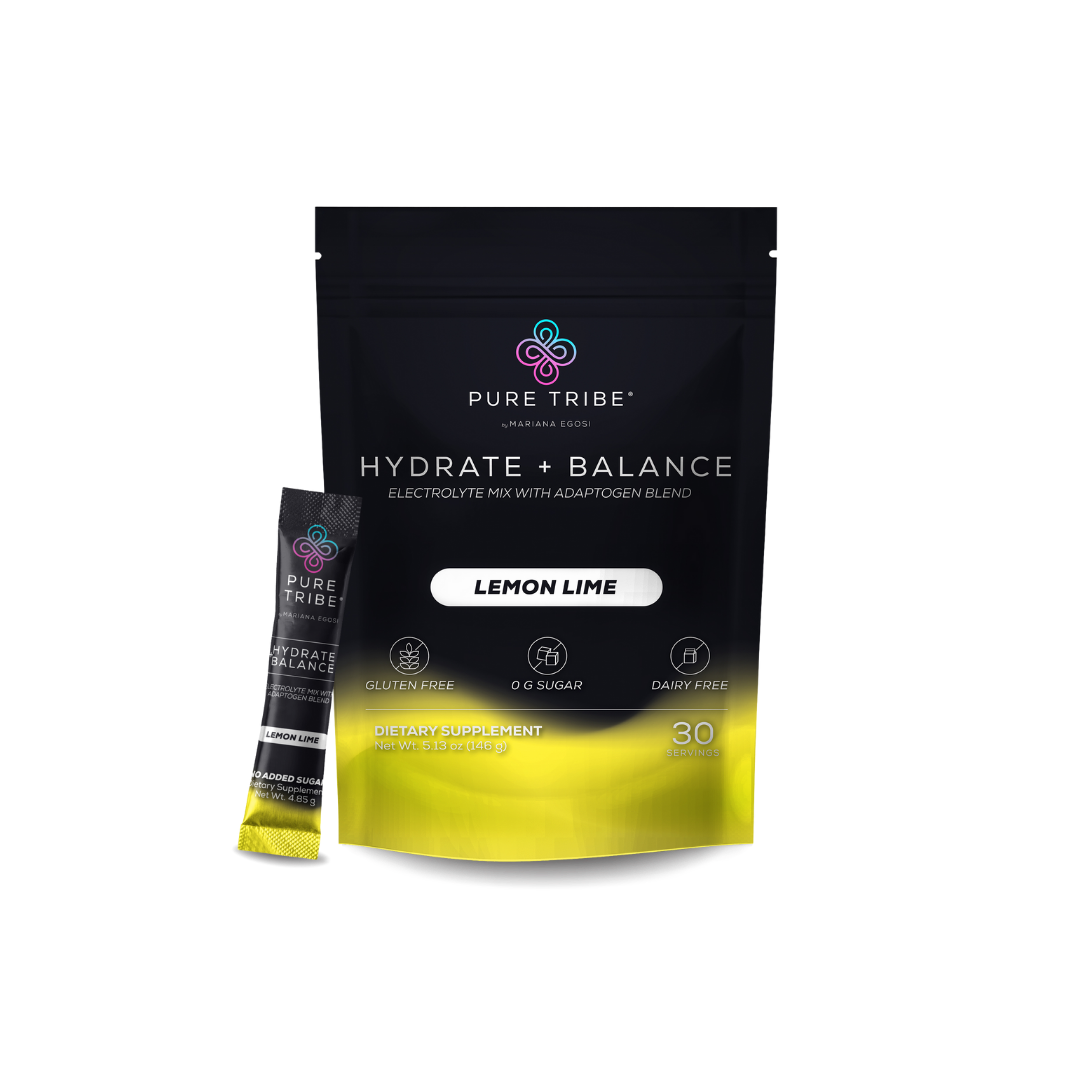 Pure Tribe Hydrate + Balance electrolyte mix lemon lime flavor