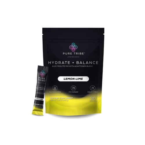 Pure Tribe Hydrate + Balance electrolyte mix lemon lime flavor