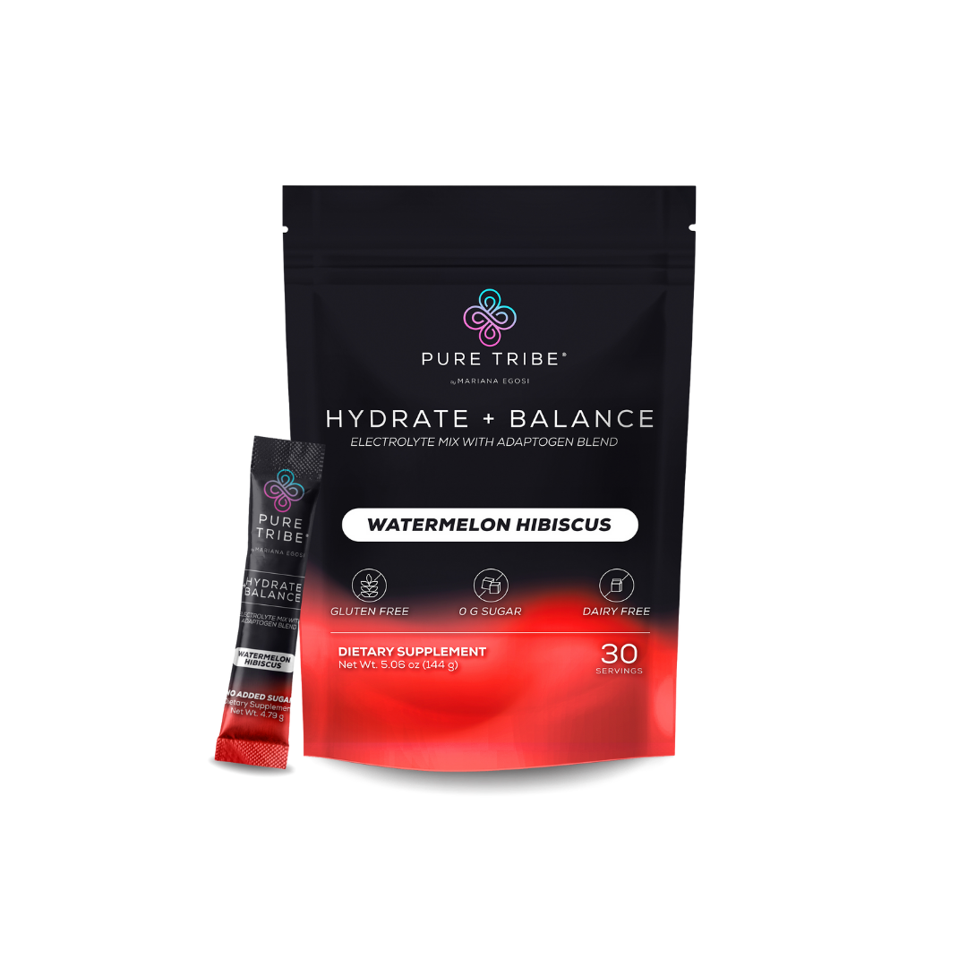 Pure Tribe Hydrate + Balance electrolyte mix watermelon hibiscus flavor